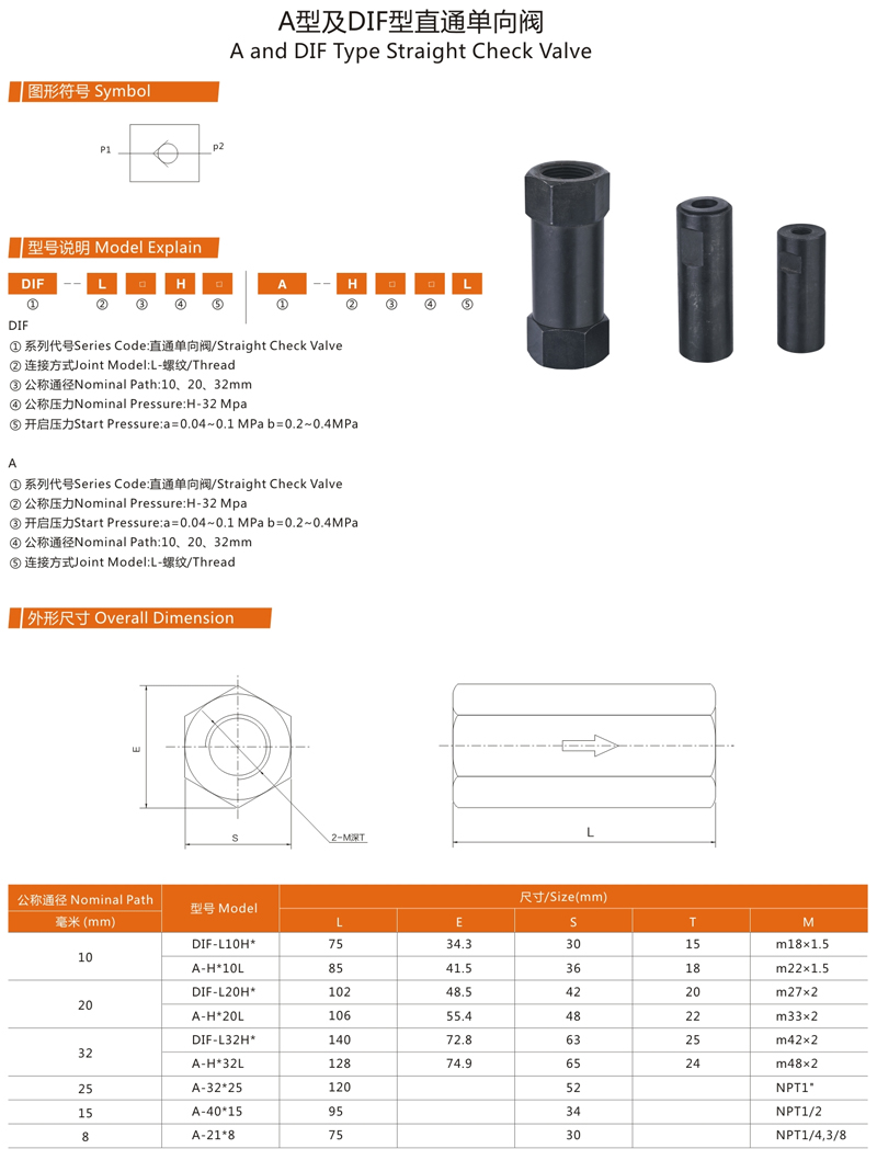 A型及DIF型直通单向阀