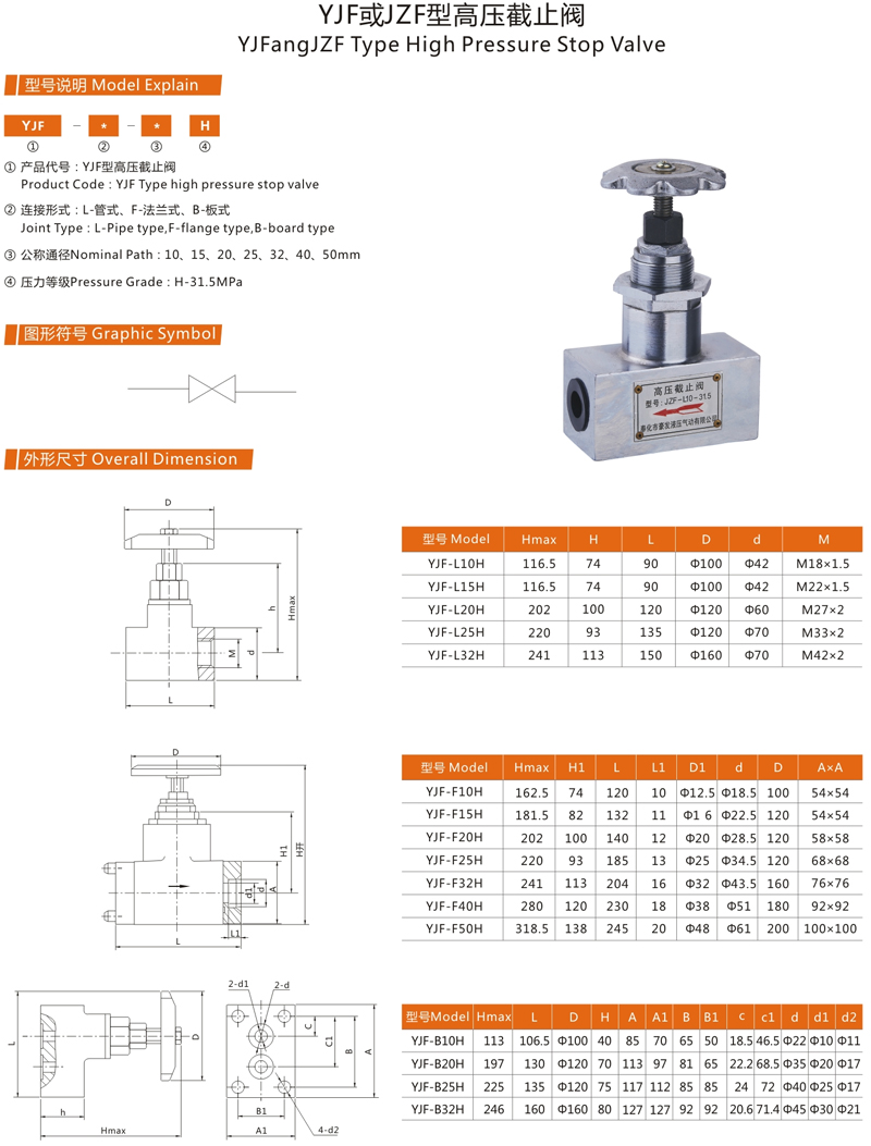 YJF或JZF型高压截止阀